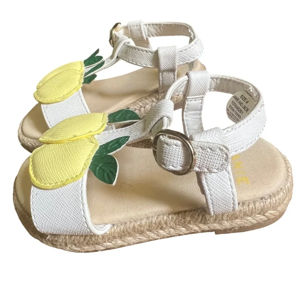 Janie and Jack Lemon Espadrille Sandals Toddler Girls 4 Yellow Lemon Applique